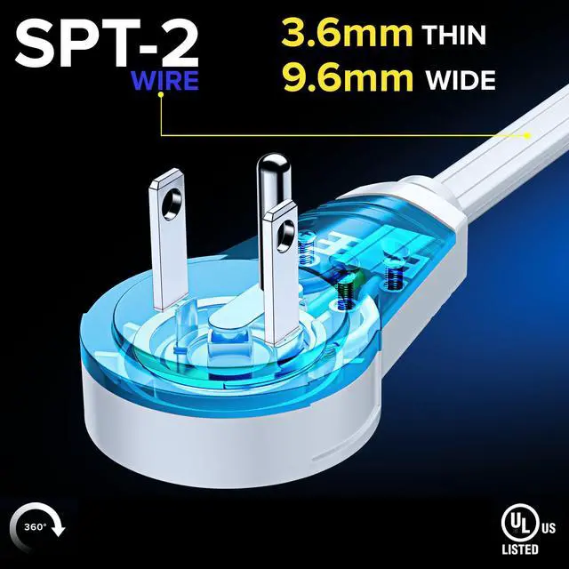 Alt view image 3 of 7 - Maximm Cable 35 Ft 360° Rotating Flat Plug Extension Cord/Wire, 16 AWG Multi 3 Outlet Extension Wire, 3 Prong Grounded Wire - White - UL Certified