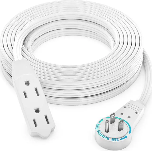 Main image of Maximm Cable 35 Ft 360° Rotating Flat Plug Extension Cord/Wire, 16 AWG Multi 3 Outlet Extension Wire, 3 Prong Grounded Wire - White - UL Certified