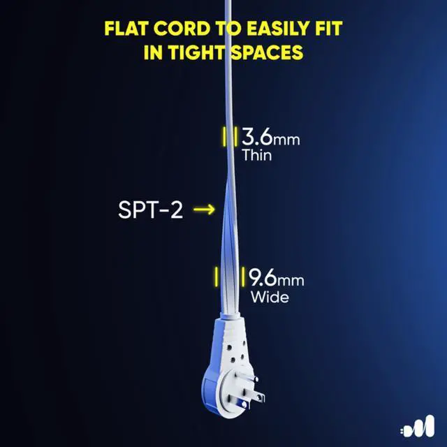 Alt view image 2 of 7 - Maximm 360° Rotating Flat Plug Extension Cord 1 feet Flat Extension Cord Under Carpet with Slim Space-Saving Plug Design, Low Profile Extension Cord (White)