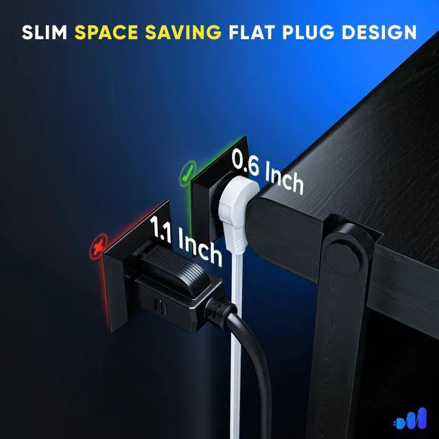 Alt view image 3 of 7 - Maximm 360° Rotating Flat Plug Extension Cord 1 feet Flat Extension Cord Under Carpet with Slim Space-Saving Plug Design, Low Profile Extension Cord (White)