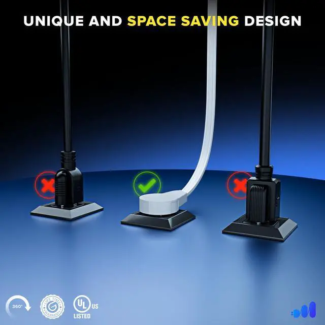 Alt view image 5 of 7 - Maximm 360° Rotating Flat Plug Extension Cord 1 feet Flat Extension Cord Under Carpet with Slim Space-Saving Plug Design, Low Profile Extension Cord (White)