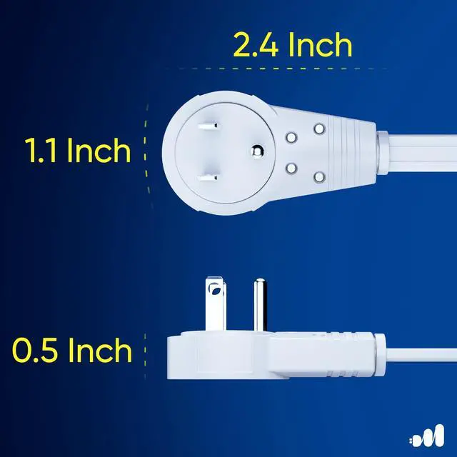Alt view image 7 of 7 - Maximm 360° Rotating Flat Plug Extension Cord 1 feet Flat Extension Cord Under Carpet with Slim Space-Saving Plug Design, Low Profile Extension Cord (White)