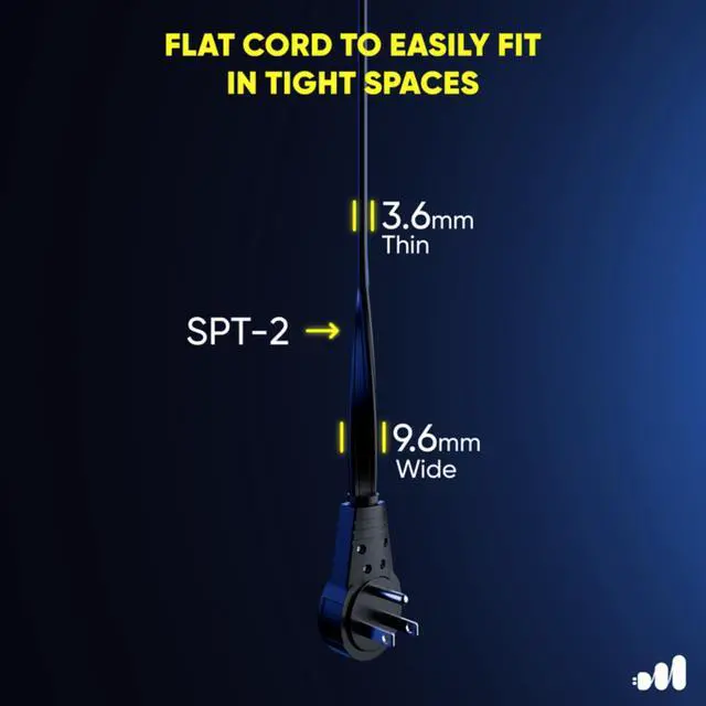 Alt view image 2 of 7 - Maximm 360° Rotating Flat Plug Extension Cord 6 feet Flat Extension Cord Under Carpet with Slim Space-Saving Plug Design, Low Profile Extension Cord (Black)