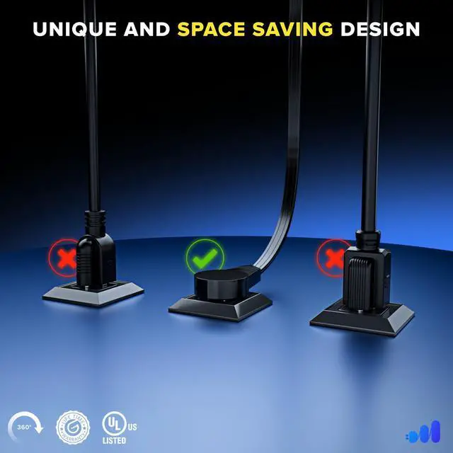 Alt view image 5 of 7 - Maximm 360° Rotating Flat Plug Extension Cord 6 feet Flat Extension Cord Under Carpet with Slim Space-Saving Plug Design, Low Profile Extension Cord (Black)