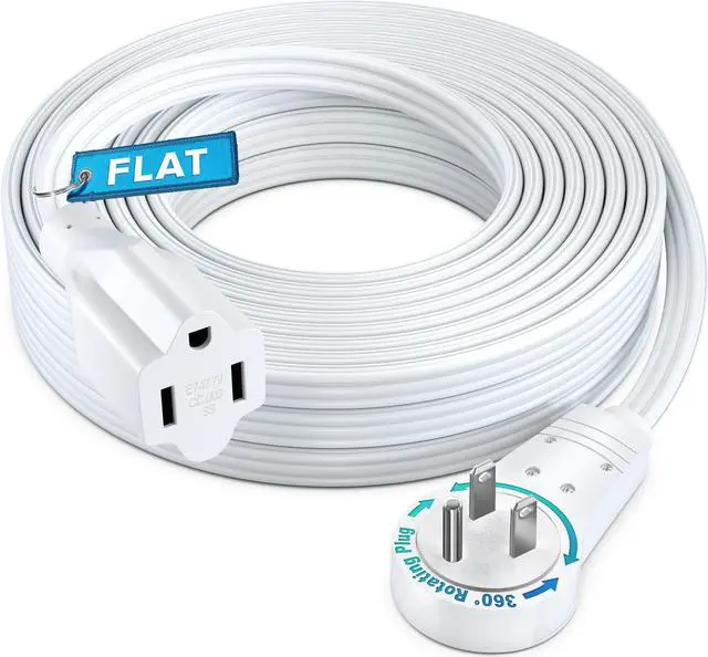 Main image of Maximm 360° Rotating Flat Plug Extension Cord 50 feet Flat Extension Cord Under Carpet with Slim Space-Saving Plug Design, Low Profile Extension Cord (White)