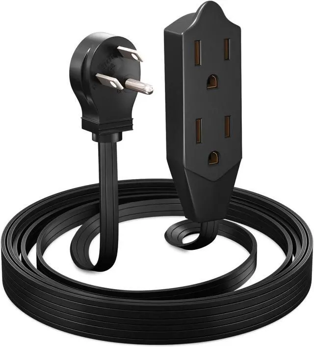 Main image of Maximm Extension Cord 6 Feet Flat Plug/Wire, Multi Outlet - 3 Prong Angled Plug Extension Cord - Black UL Certified