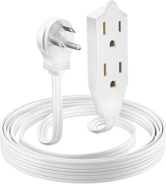 Alt view image 2 of 6 - Extension Cord 6 Feet Flat Plug/Wire, Multi Outlet - 3 Prong Angled Plug Extension Cord - White