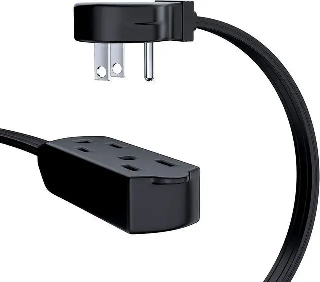 Alt view image 2 of 5 - Maximm Cable 10 Feet Flat Plug Extension Cord/Wire, Multi Outlet - 3 Prong Angled Plug Extension Cord - Black UL Certified