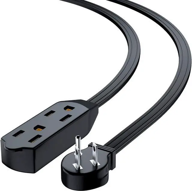 Alt view image 3 of 5 - Maximm Cable 10 Feet Flat Plug Extension Cord/Wire, Multi Outlet - 3 Prong Angled Plug Extension Cord - Black UL Certified