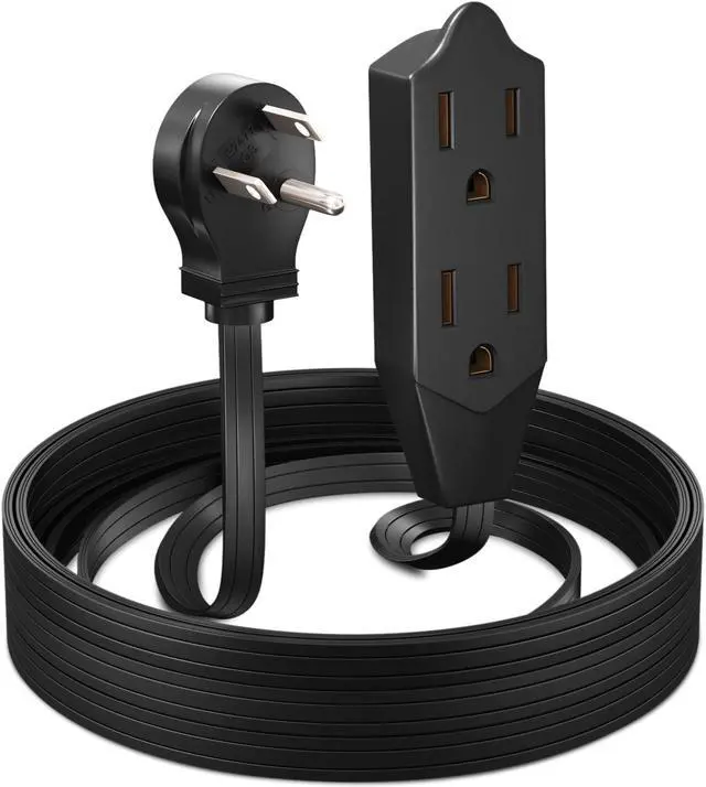 Main image of Maximm Cable 10 Feet Flat Plug Extension Cord/Wire, Multi Outlet - 3 Prong Angled Plug Extension Cord - Black UL Certified
