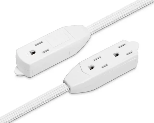 Alt view image 3 of 6 - Extension Cord 6 Feet Flat Plug/Wire, Multi Outlet - 3 Prong Angled Plug Extension Cord - White