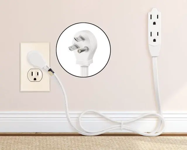 Alt view image 6 of 6 - Extension Cord 6 Feet Flat Plug/Wire, Multi Outlet - 3 Prong Angled Plug Extension Cord - White