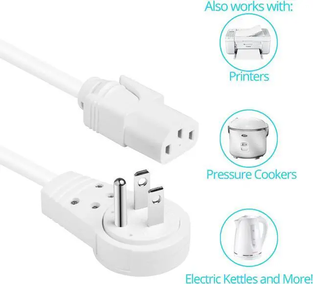 Alt view image 2 of 7 - Maximm Monitor Computer Power Cord 10 Ft Flat Plug 360° Rotating PC Cable 3 Prong for, Desktop, Printer, Scanner, 16 AWG NEMA 5-15P to IEC13 - UL Certified