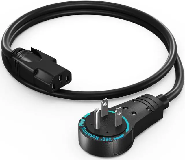 Main image of Maximm Monitor Computer Power Cord 1 Ft Flat Plug 360° Rotating PC Cable 3 Prong for, Desktop, Printer, Scanner, 16 AWG NEMA 5-15P to IEC13 - UL Certified
