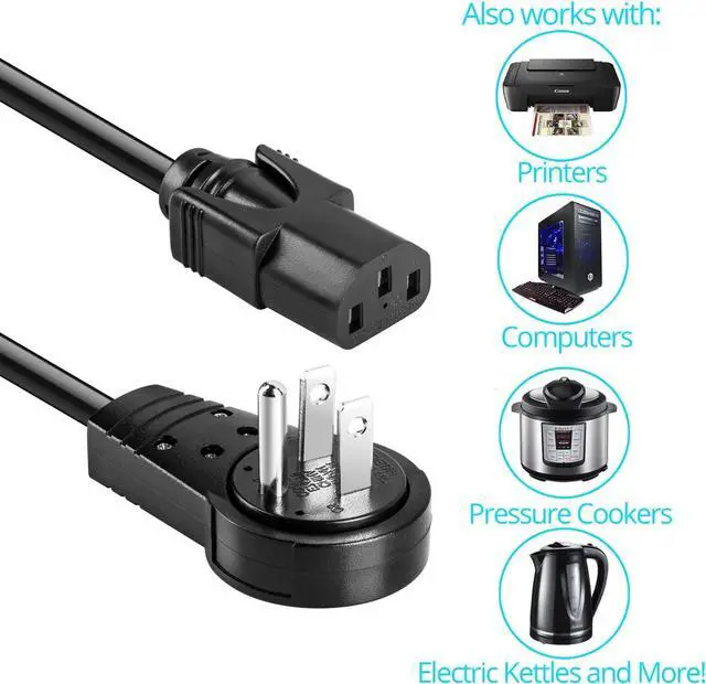 Alt view image 2 of 7 - Maximm Monitor Computer Power Cord 8 Ft Flat Plug 360° Rotating PC Cable 3 Prong for, Desktop, Printer, Scanner, 16 AWG NEMA 5-15P to IEC13 - UL Certified