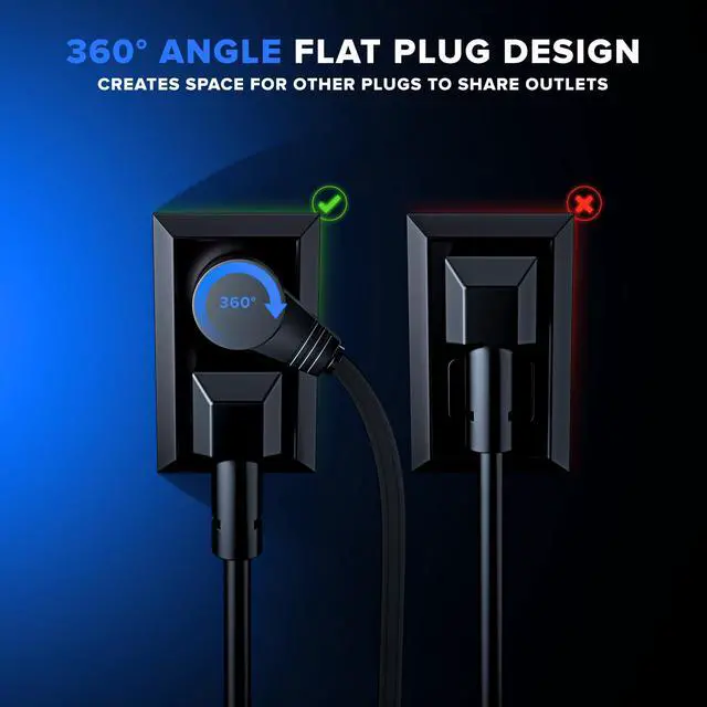 Alt view image 3 of 7 - Maximm Extension Cord with USB Ports 6FT, 360° Rotating Flat Plug Extension Cord, 3-Outlet with USB Ports (2 Ports), 3 Prong Extension Cord, Grounded Extension Cord (Black) UL Certified