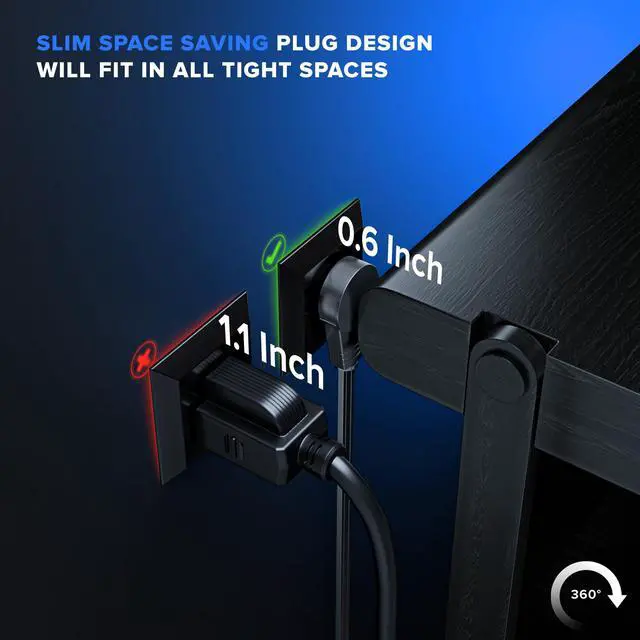 Alt view image 4 of 7 - Maximm Extension Cord with USB Ports 6FT, 360° Rotating Flat Plug Extension Cord, 3-Outlet with USB Ports (2 Ports), 3 Prong Extension Cord, Grounded Extension Cord (Black) UL Certified