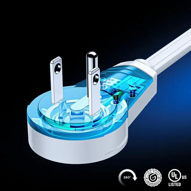 Alt view image 2 of 7 - Maximm Extension Cord with USB Ports 10FT, 360° Rotating Flat Plug Extension Cord, 3-Outlet with USB Ports (2 Ports), 3 Prong Extension Cord, Grounded Extension Cord (White) UL Certified