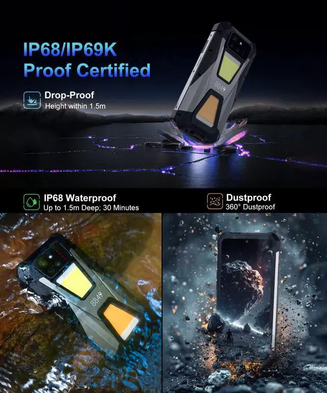 Alt view image 7 of 7 - 8849 Tank 3s Rugged Smartphone, 6.79" 5G Outdoor Rugged Projector Phone, 32GB+512GB/1TB Expand, Waterproof Android 14 Unlocked Mobile Phones, 15600mAh Battery/OTG/GPS(Support T-Mobile&Verizon Only)