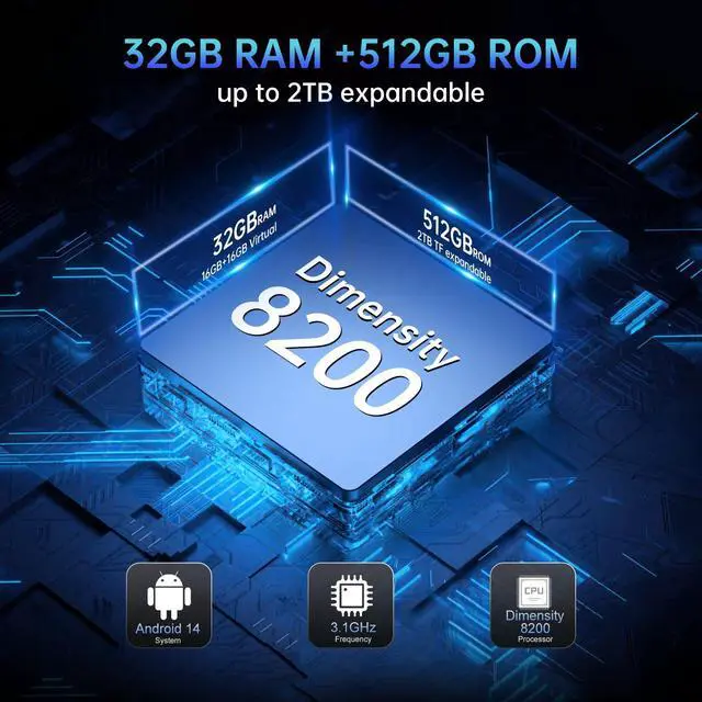 Alt view image 4 of 7 - 8849 Tank Pad Android 14 Tablet 10.95 inch, 21000mAh 5G Unlocked Tablet with Projector, 32GB+512GB/(2TB Expand) Waterproof Tablets for Adults, 32MP+50MP Camera/66W Charger/Camping Light/WiFi/GPS/OTG