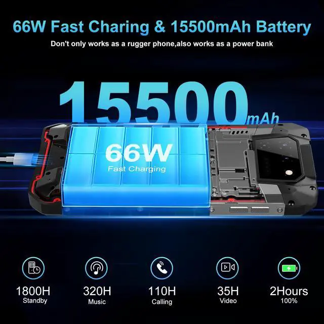 Alt view image 4 of 7 - 8849 Tank 2 Rugged Smartphone, 15500mAh 4G Outdoor Rugged Cell Phone 512GB ROM, 6.79" Waterproof Android 13 Mobile Phones, 108MP Main Camera/OTG/NFC
