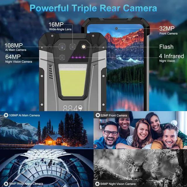 Alt view image 7 of 7 - 8849 Tank 2 Rugged Smartphone, 15500mAh 4G Outdoor Rugged Cell Phone 512GB ROM, 6.79" Waterproof Android 13 Mobile Phones, 108MP Main Camera/OTG/NFC