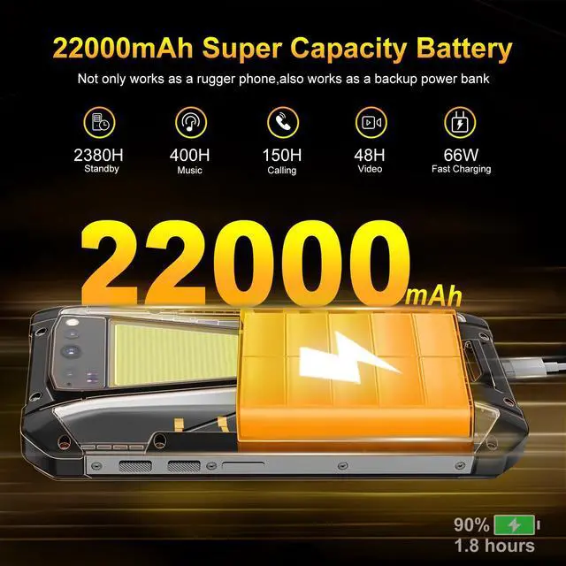 Alt view image 2 of 7 - 8849 Tank Outdoor Smartphone 22000mAh 12GB+256GB 4G Rugged Android Phone with 1200LM Camping Light IP68 Waterproof 6.81"  Cell Phone