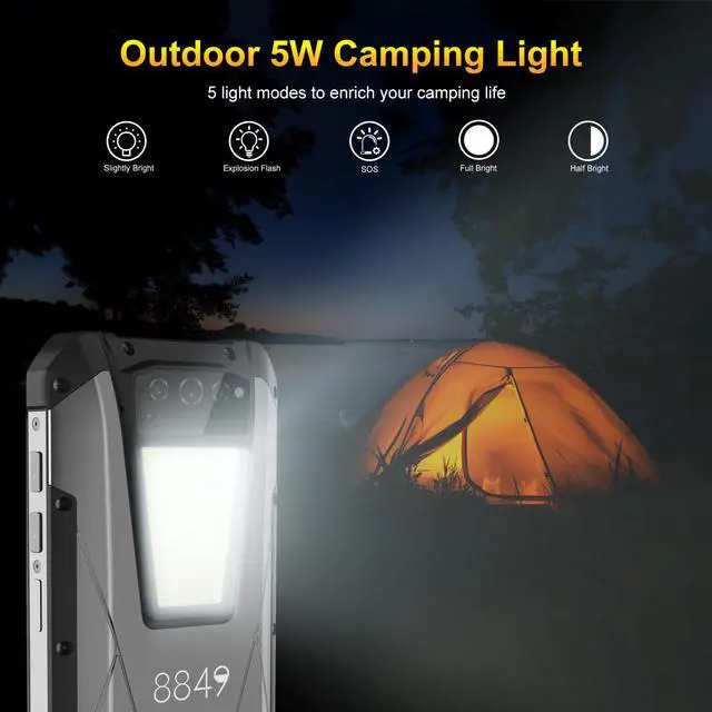 Alt view image 6 of 7 - 8849 Tank Outdoor Smartphone 22000mAh 12GB+256GB 4G Rugged Android Phone with 1200LM Camping Light IP68 Waterproof 6.81"  Cell Phone