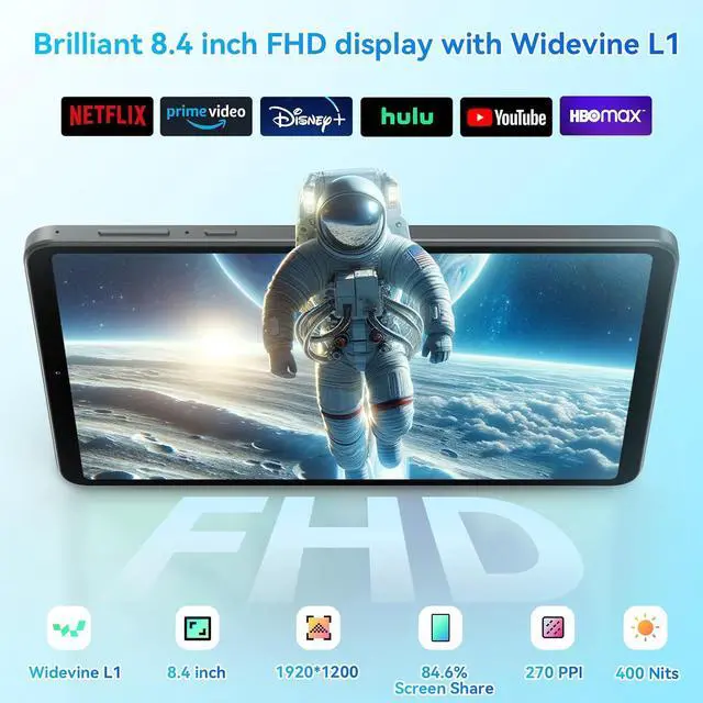Alt view image 4 of 7 - Headwolf New Arrival FPad5 8.4'' IPS Android 14 Tablet, Helio G99 Octa Core Tablet, FHD 1920 * 1200 Display Tablet, 16GB RAM + 128GB ROM, Widevine L1, 5500mAh, 13MP+8MP, 2.4/5G WiFi GPS Tablet