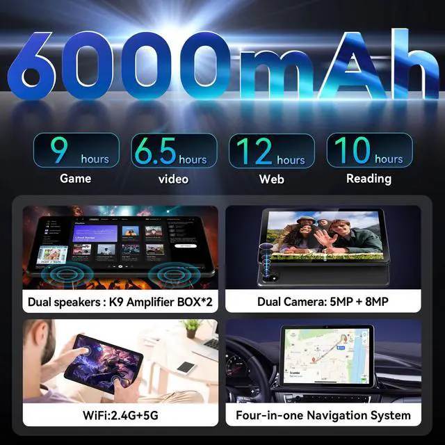 Alt view image 6 of 7 - Headwolf Android 15 Tablet 10 Inch Tablets, WPad6 Octa Core FHD 1920 * 1200 Incell Display Android Tablet, 8GB RAM + 128GB ROM, Widevine L1 Support, Wireless Projection, Dual Cameras, 6000mAh