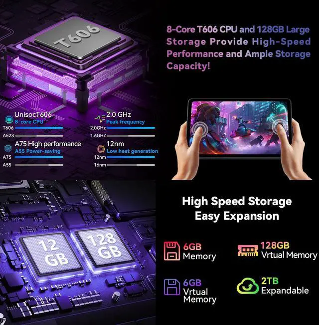 Alt view image 4 of 7 - Headwolf Wpad7 2025 Newest Android 15 Tablet, 8 Core 11 Inch FHD Incell 1920 * 1200 Display Tablets, Widevine L1, 6+6GB RAM 128GB ROM 1TB Expand, 8000mAh+GMS+Gaming Tablet, 8MP Front+13MP Rear, BT5.0