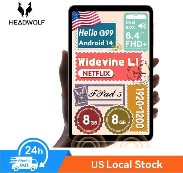 Main image of Headwolf New Arrival FPad5 8.4'' IPS Android 14 Tablet, Helio G99 Octa Core Tablet, FHD 1920 * 1200 Display Tablet, 16GB RAM + 128GB ROM, Widevine L1, 5500mAh, 13MP+8MP, 2.4/5G WiFi GPS Tablet