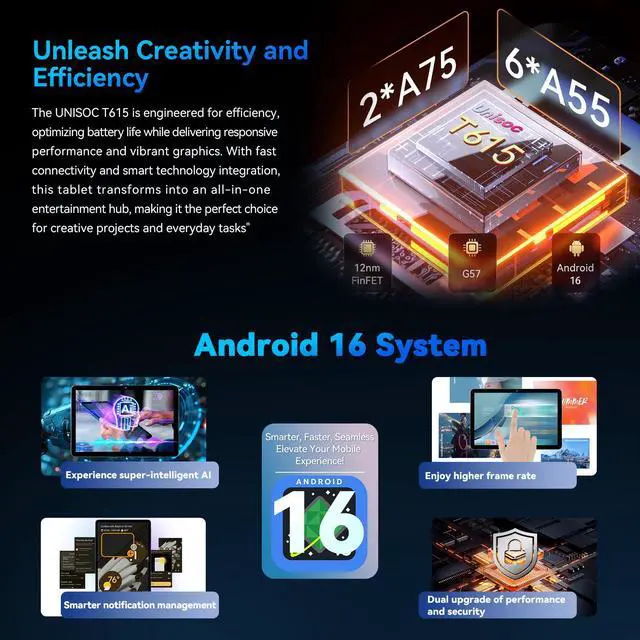 Alt view image 2 of 6 - Headwolf Android 16 Tablet, 10 inch Tablet, Gemini Al 3.0 Android Tablets, 2 in 1 Tablet with Keyboard, 128gb ROM+24(4+20)gb RAM+ 2TB Expand, Octa-Core Processor, Bluetooth, GPS, Gray