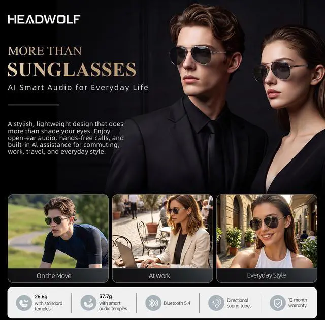 Alt view image 4 of 7 - Headwolf Hai02 AI Smart Glasses Pure Titanium Frames with Replaceable Temple Arms, Built-in ChatGPT 4.0, Real-Time Asking, Open-Ear Audio, Lightweight Design for Business and Daily Use