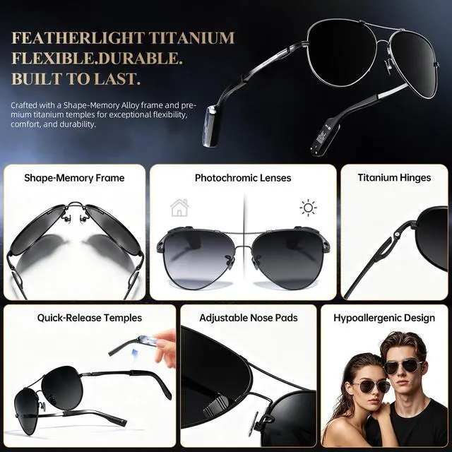 Alt view image 2 of 7 - Headwolf Hai02 AI Smart Glasses Pure Titanium Frames with Replaceable Temple Arms, Built-in ChatGPT 4.0, Real-Time Asking, Open-Ear Audio, Lightweight Design for Business and Daily Use