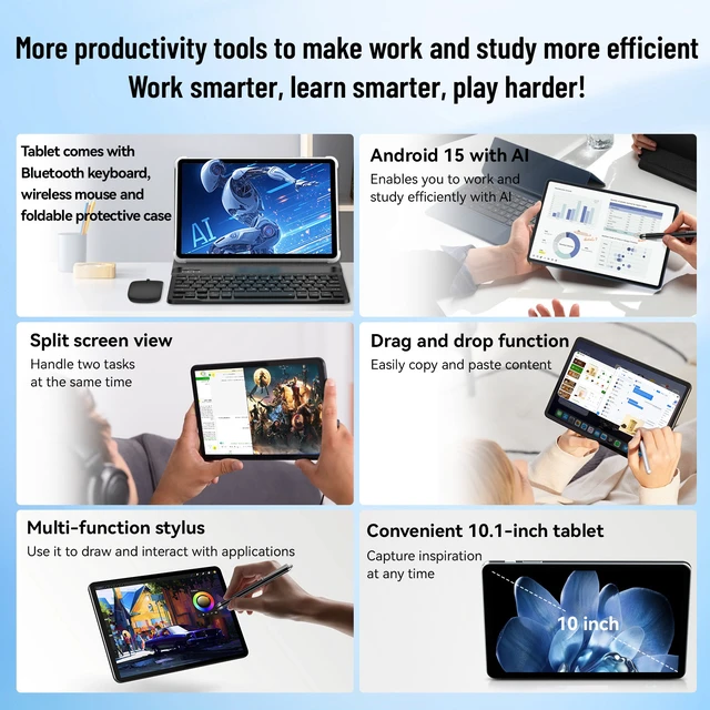 Alt view image 6 of 7 - Alphawolf Latest Android 15 Tablets Computer Set with keyboard, Wi-Fi Model 10.1 Inch Octa-core CPU T615, 20GB (8+12 Virtual), 128GB ROM, Widevine L1, Stereo Speaker, 6000mAh, 5MP+8MP Dual Camera