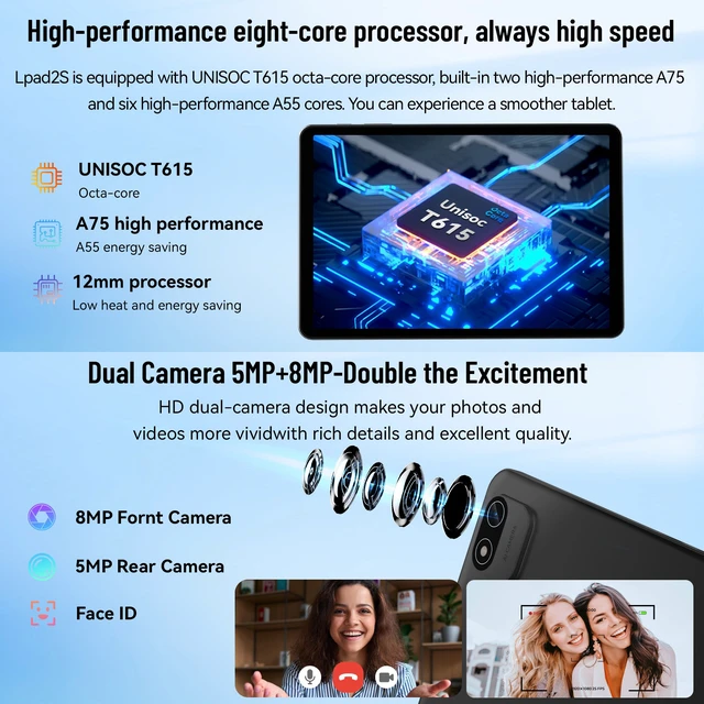 Alt view image 3 of 7 - Alphawolf Latest Android 15 Tablets Computer Set with keyboard, Wi-Fi Model 10.1 Inch Octa-core CPU T615, 20GB (8+12 Virtual), 128GB ROM, Widevine L1, Stereo Speaker, 6000mAh, 5MP+8MP Dual Camera