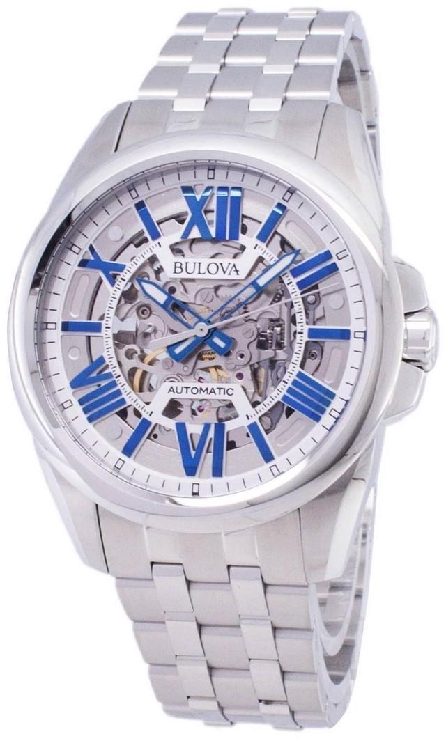 Alt view image 4 of 7 - Bulova Skeleton Mens Silver Dial Stainless Steel Automatic Watch 96A187