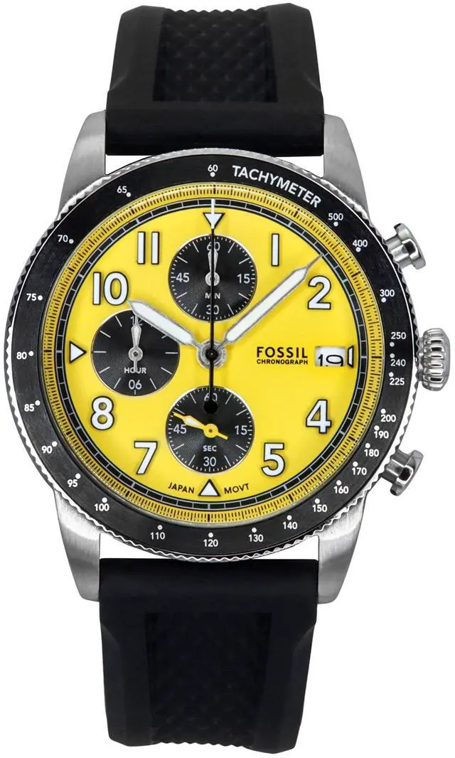 Main image of Fossil Sport Chronograph Silicone Strap Yellow Dial Quartz Men's Watch FS6044