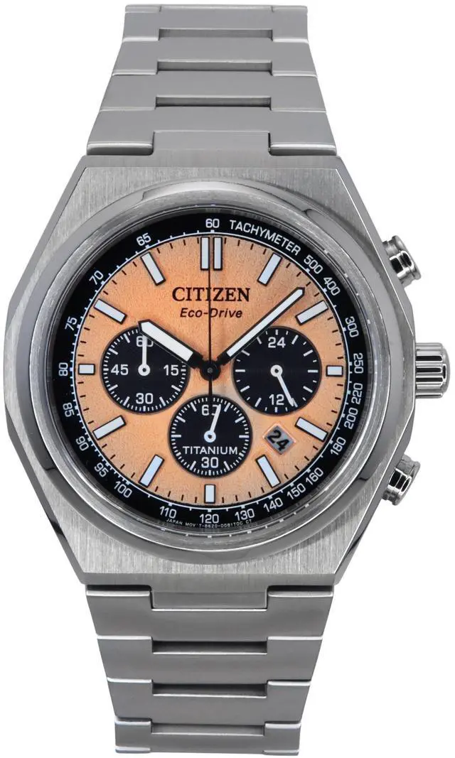 Main image of Citizen Zenshin Chronograph Salmon Dial Eco-Drive 100M Men's Watch CA4610-85Z