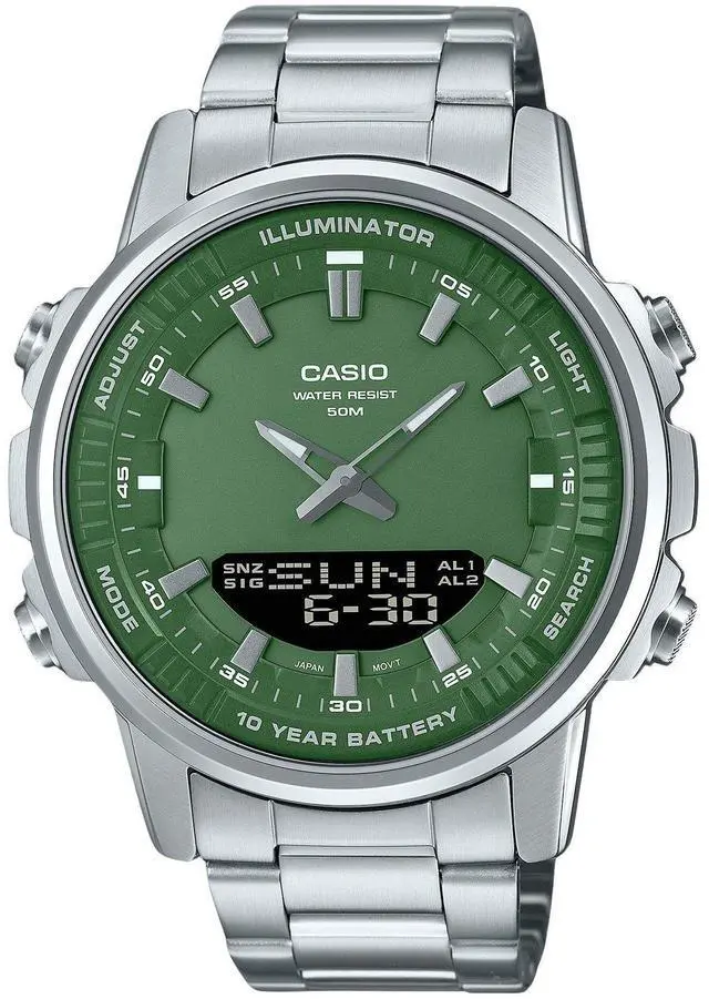 Main image of Casio Analog Digital Stainless Steel Green Dial Quartz AMW-880D-3AV Men's Watch
