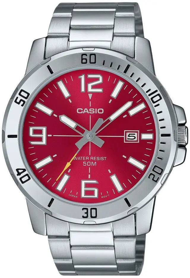 Main image of Casio Standard Analog Stainless Steel Red Dial Quartz MTP-VD01D-4BV Men's Watch