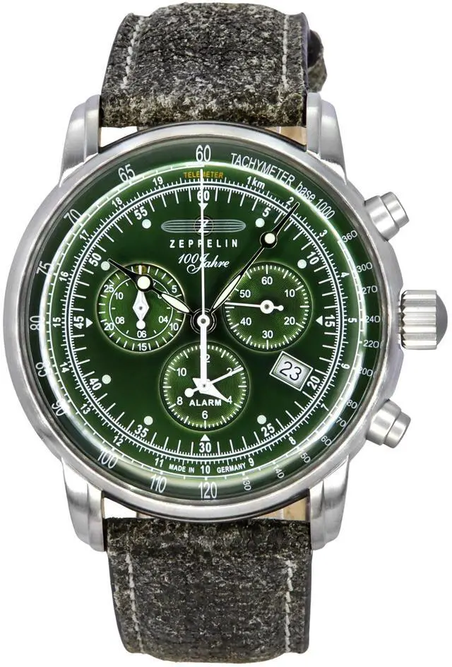 Main image of Zeppelin 100 Jahre Chronograph Leather Strap Green Dial Quartz 86804 Men's Watch