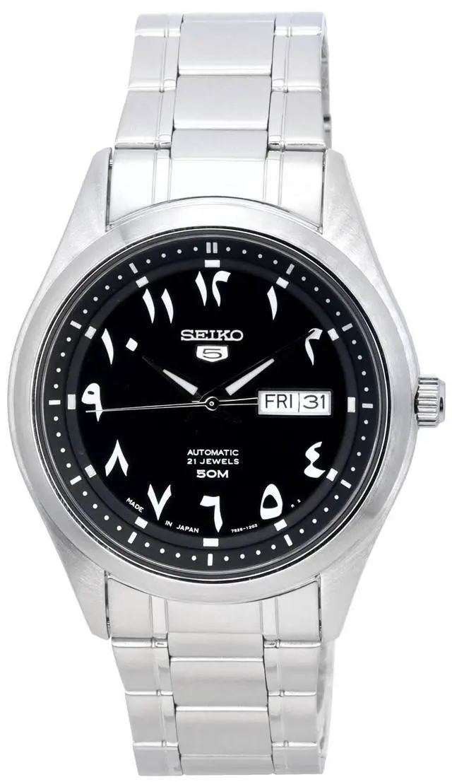 Main image of Seiko 5 Stainless Steel Black Arabic Dial Automatic SNKP21J1 Men's Watch