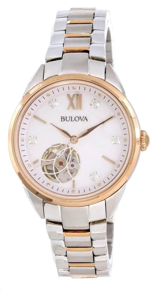 Alt view image 4 of 6 - Bulova Sutton Ladies 2-Tone Rose Gold Stainless Diamond Automatic Watch 98P170