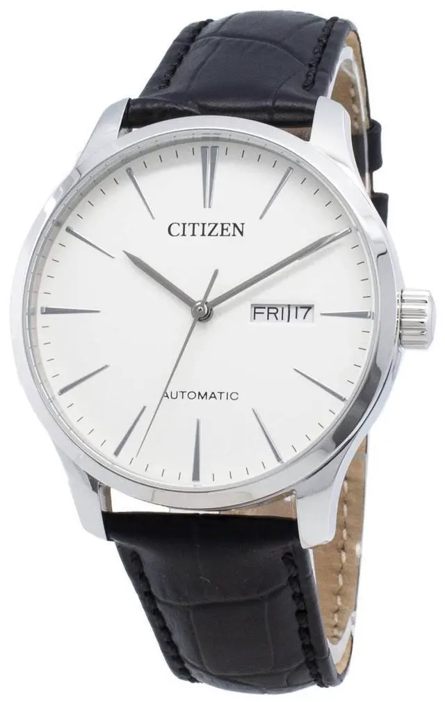 Alt view image 5 of 7 - Men's Citizen Automatic Black Leather Strap Day-Date Watch NH8350-08B