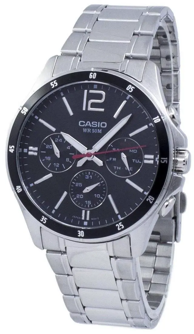 Alt view image 3 of 6 - Casio MTP1374D-1AV Men's Standard Metal Band Multi-Function Black Dial Watch
