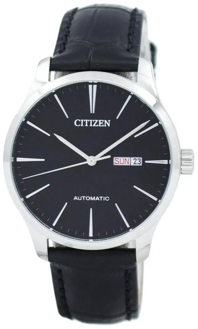 Alt view image 5 of 10 - Men's Citizen Automatic Black Leather Strap Watch NH8350-08E
