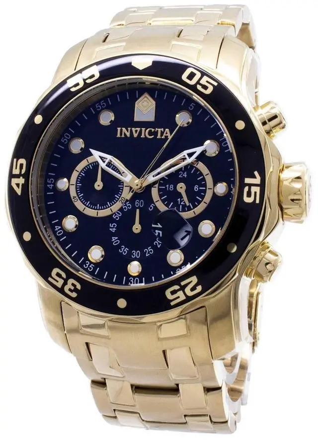Alt view image 10 of 13 - Invicta 0072 Pro Diver Black Dial Gold Plated Chronograph Men's Watch