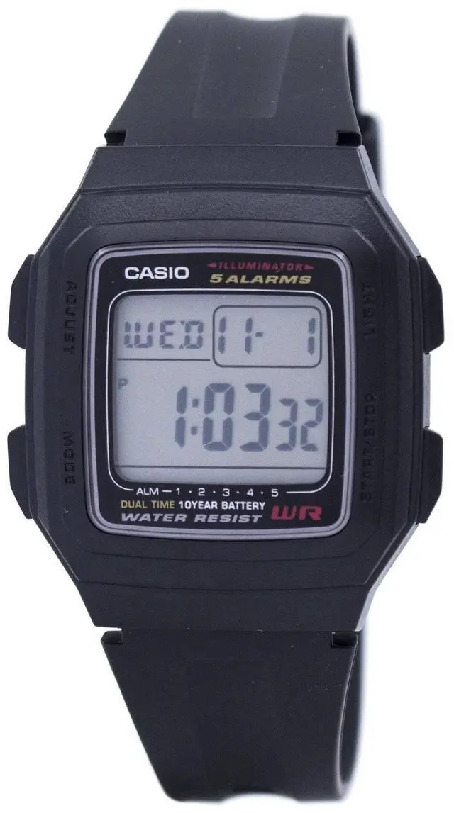 Alt view image 9 of 15 - Men's Casio Classic Digital All Black Watch F201WA-1A F201WA-1AV